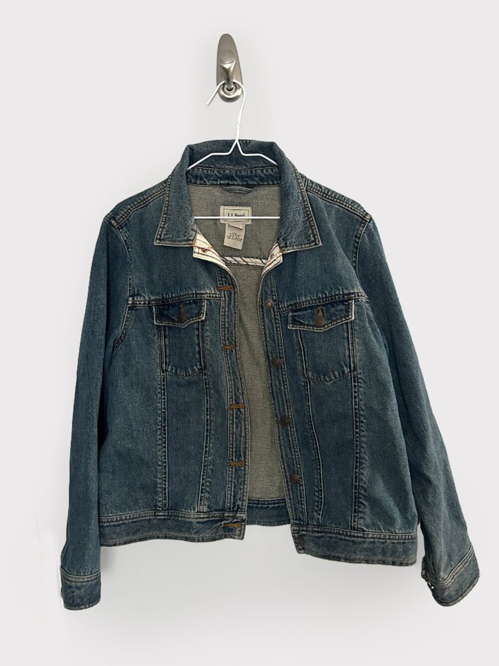 Vintage L.L.Bean Denim Jean Jacket Large Faded Blue Trucker Workwear 90s